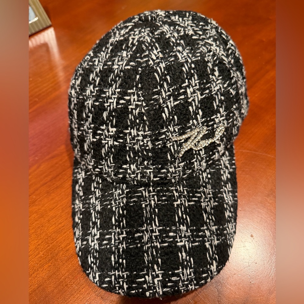 Karl Lagerfeld Black and White Tweed Cap